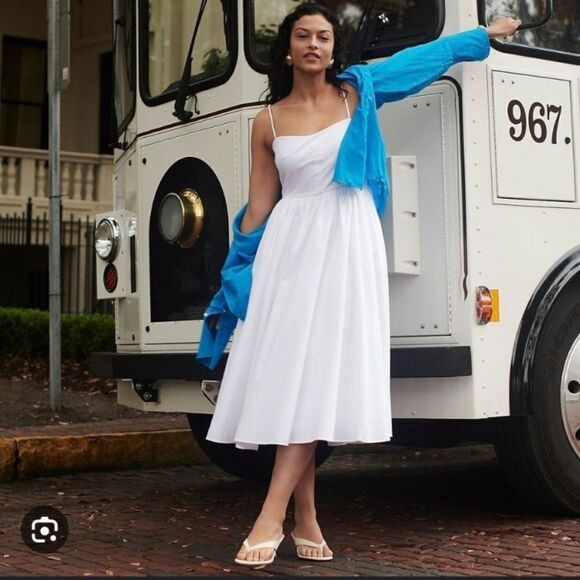 J. Crew Midi Dress A-line Stretch Cotton Poplin White sz 2 NWT Adjustabl… - Picture 2 of 14